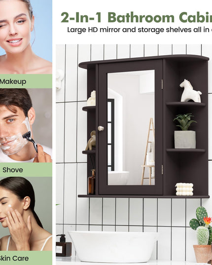 Giantex Medicine Cabinet, Mirror Bathroom Cabinet with Single Door, 3 Adjustable Shelves, Storage Cabinet for Hallway, Living Room