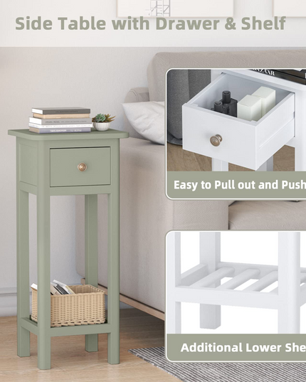Small End Table | Wooden Slim Side Table for Small Space