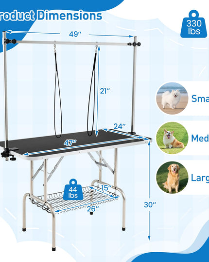 Giantex 47'' Dog Grooming Table with Adjustable Arm & 2 Nooses