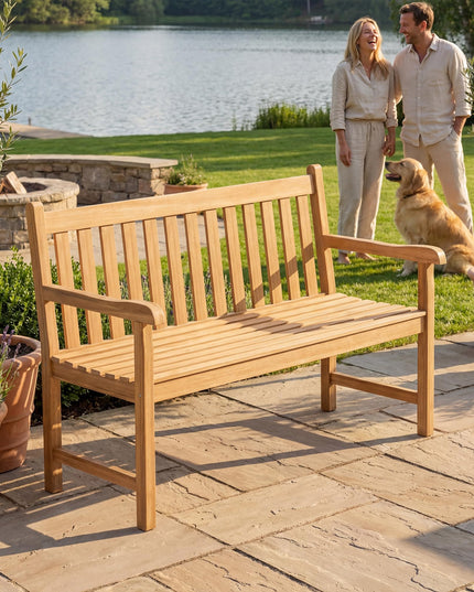 GIANTEX 51" Teak Wood Outdoor Bench with Armrests