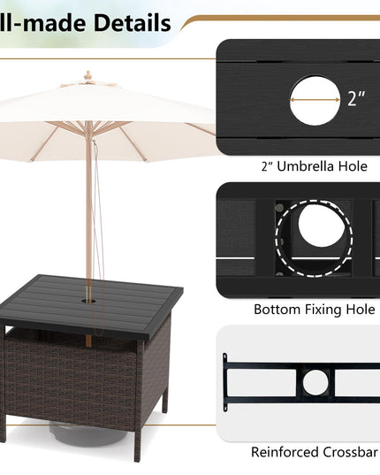 Giantex Umbrella Table, Outdoor Side Table with 2" Umbrella Hole, Rattan Umbrella Stand Holder Table