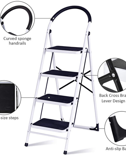 Giantex 4 Step Ladder Folding Step Stool with Anti-Slip Pedal Platform Metal Frame