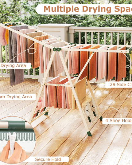 Giantex Clothes Drying Rack, Foldable Metal Laundry Drying Rack（64"L x 39"-62"H）