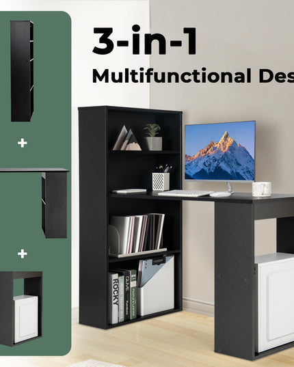 Giantex 48 Inch Computer Desk with Bookshelf, 3-in-1 Home Office Desk with 4-Tier Bookcase & CPU Stand