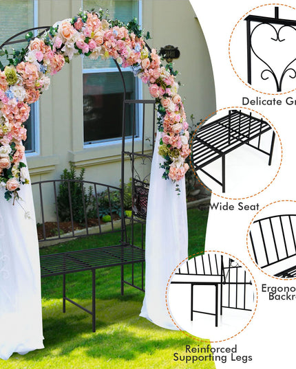 Giantex 81in Metal Garden Arch with Bench, Outdoor Garden Arbor Archway Trellis for Climbing Plants Vines