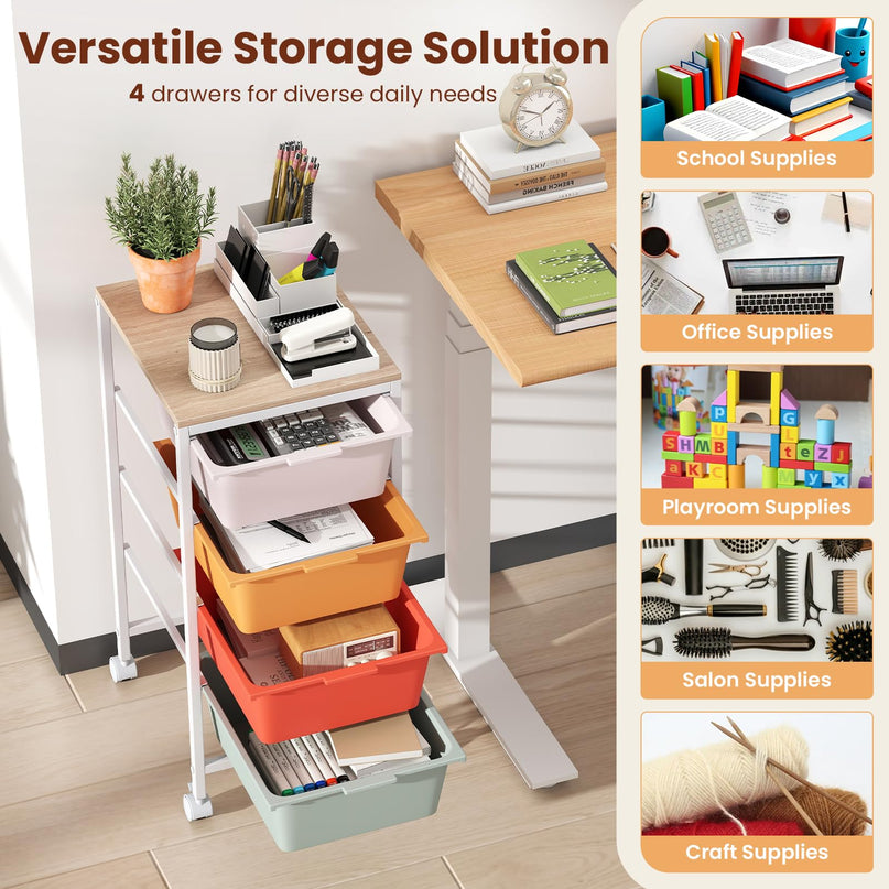 Giantex Rolling Storage Cart with 4 Drawers Utility Cart（28"H）