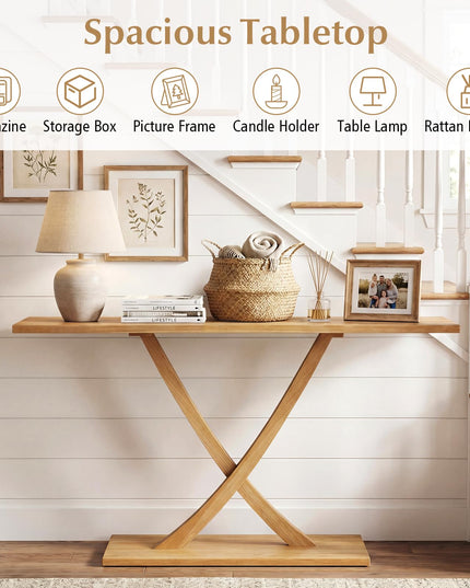 Console en bois massif Giantex 57" avec cadre en bois de teck et design géométrique