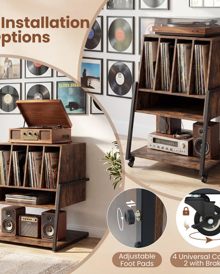 Giantex Record Player Stand on Wheels 3-Tier Turntable Stand