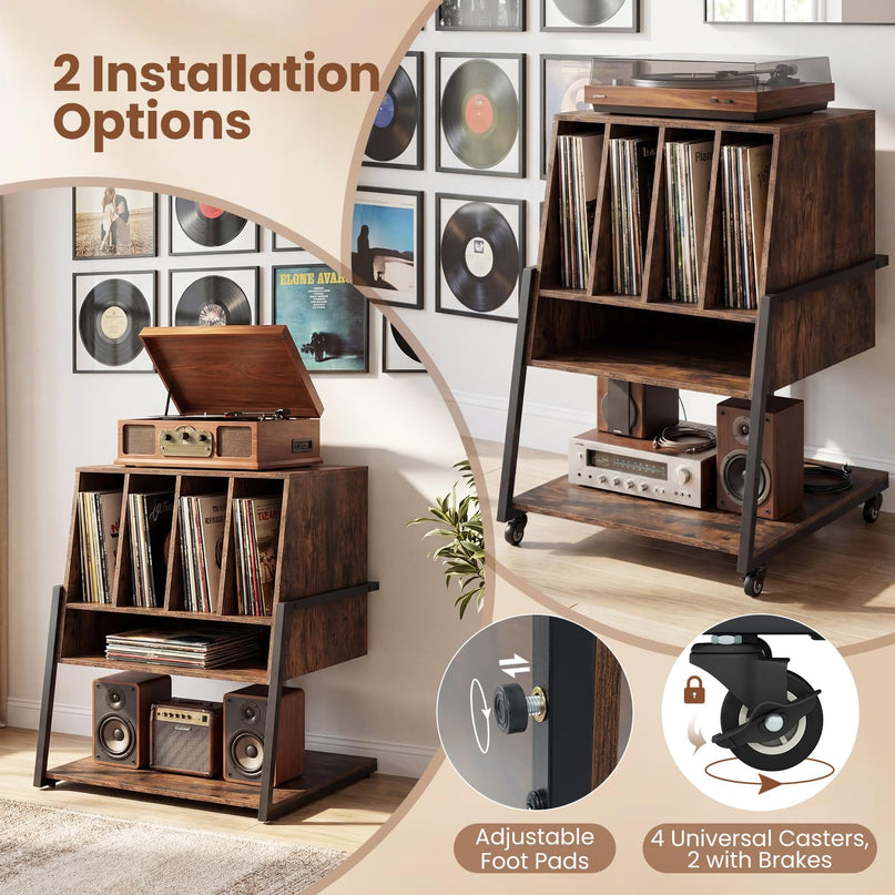 Giantex Record Player Stand on Wheels 3-Tier Turntable Stand