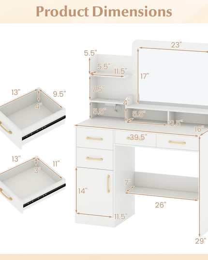 CHARMAID White Makeup Vanity Desk with Mirror & Charging Station