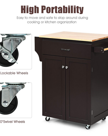 Giantex Rolling Kitchen Island, Kitchen Trolley Cart with Spice Rack, Large Drawer