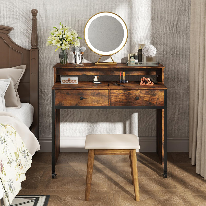 Giantex Small Computer Desk with Hutch & Drawers