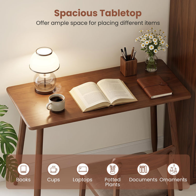 GIANTEX Computer Desk with Rubber Wood Legs for Bedroom or Small Spaces