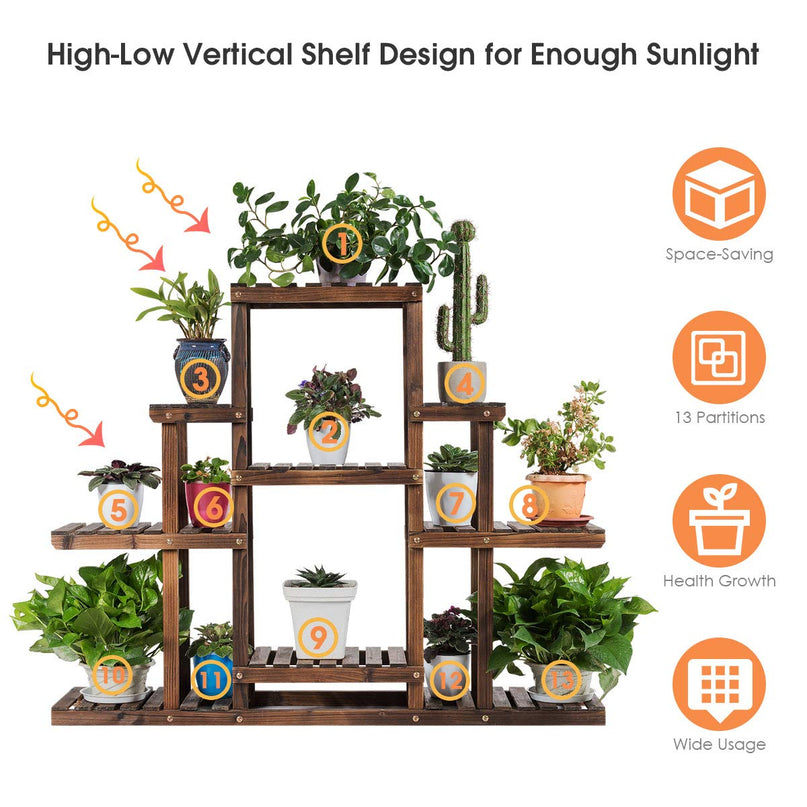Giantex Flower Rack Wood Plant Stand Wood Shelves Bonsai Display Shelf (47.5”Lx 10’’Wx 38’’H)