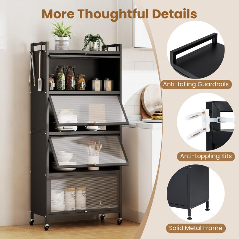 Giantex 5-Tier Kitchen Storage Cabinet w/4 Flip-up PC Doors