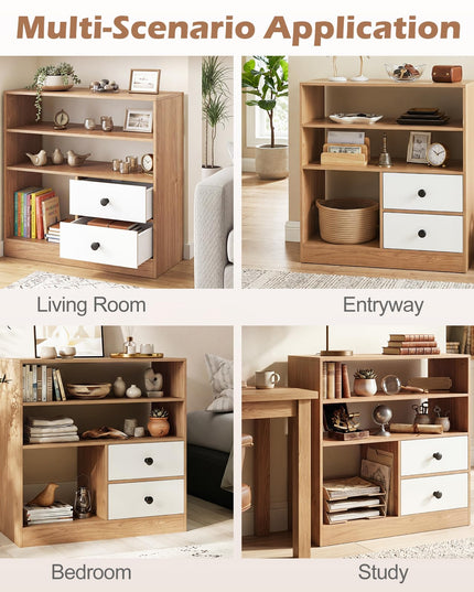 Giantex 4-Tier Bookshelf w/3 Open Compartments & 2 Detachable Fabric Drawers
