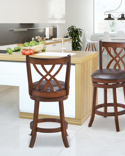 Giantex Brown Bar Stools PU Leather Cushioned Seat and Footrests, for Kitchen Island