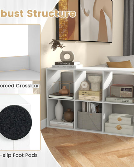 Giantex 6-Cube Bookcase, White Cubby Bookshelf w/Back Guardrail & Anti-Tipping Kits