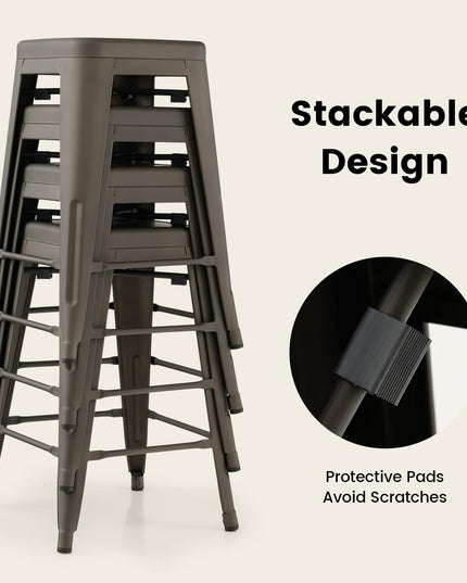 Bar Stools Set of 4, 24” or 30" Stackable Metal Stools with Square Seat & Handing Hole, X-shaped Reinforced Design