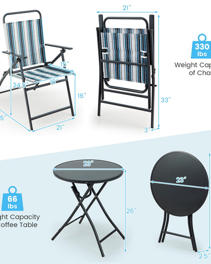 Giantex 3 Pcs Patio Bistro Set, Folding Table and Chairs Set