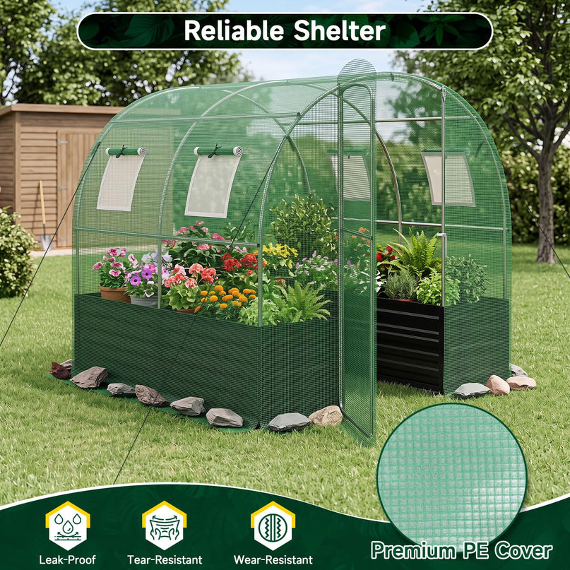 6.5 x 6.5 Ft Walk-in Greenhouse with Raised Garden Bed