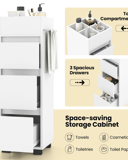 Giantex Small Bathroom Storage Cabinet - Narrow Space-saving Bathroom Cabinet with 3 Drawers
