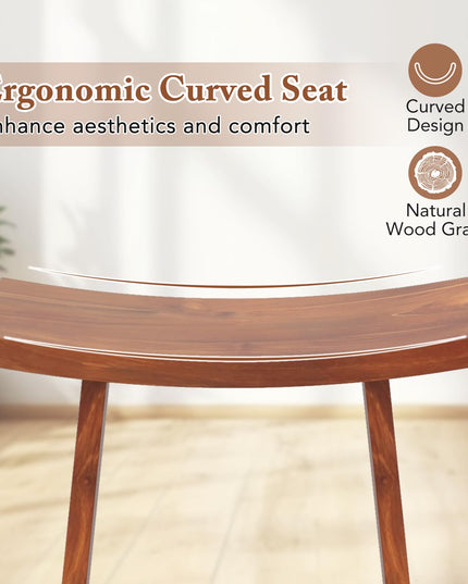 Giantex 20 Inch Teak Shower Bench Waterproof, Small Wood Shower Chair Seat w/Curved Seat