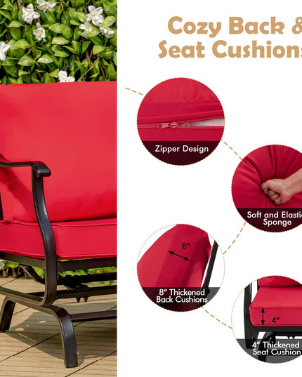 Giantex Bistro Set 3 Piece Outdoor Glider Set Rocking Chairs with Coffee Table (Red)