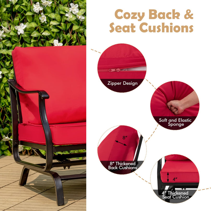 Giantex Bistro Set 3 Piece Outdoor Glider Set Rocking Chairs with Coffee Table (Red)