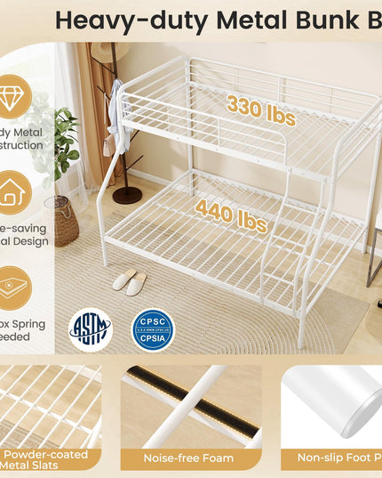 Giantex Metal Bunk Beds Twin Over Full Size, Heavy Duty Bunk Bed for Teens Adults with Ladder & Guardrails