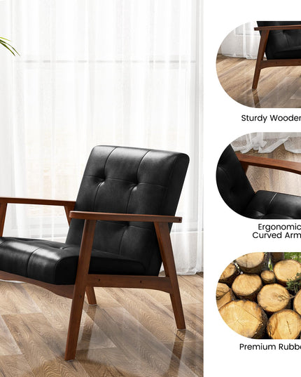 Giantex Mid Century Modern Accent Chair, Upholstered Tufted Armchair with Solid Rubber Wood Frame