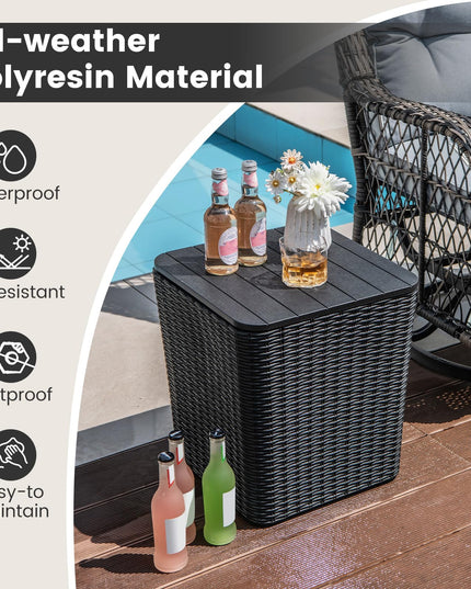 Giantex Small Outdoor Side Table - 11.5 Gallon Deck Box with Removable Lid & Wicker-woven