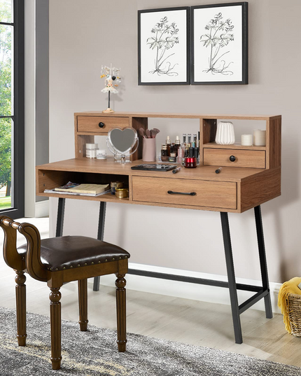 CHARMAID 42'' Vanity Table with Large Drawer, 2 Small Drawers, Desktop Shelf
