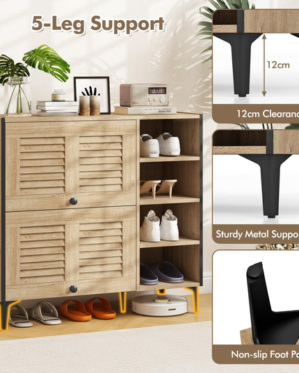 Giantex Shoe Cabinet with Flip & Slide Doors, Shoe Storage Cabinet with Adjustable Cube Shelves(Louvered Doors)