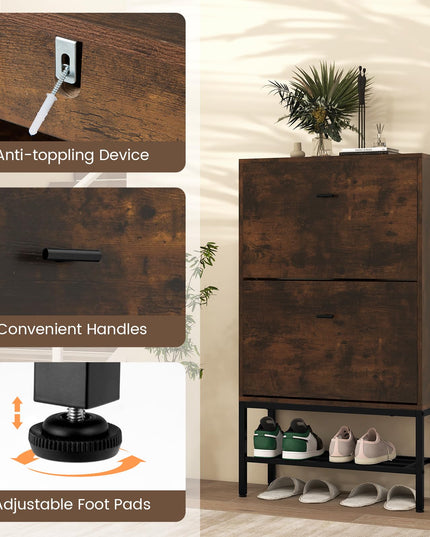 Giantex Shoe Storage Cabinet - Hidden Shoe Organizer with 2 Flip Drawers, Adjustable & Removable Interior Shelves