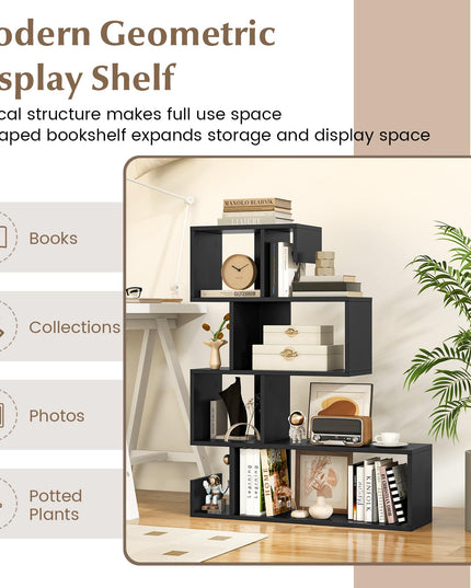 Giantex 5-Tier S-Shaped Bookshelf, Geometric Bookcase w/Open Cubes
