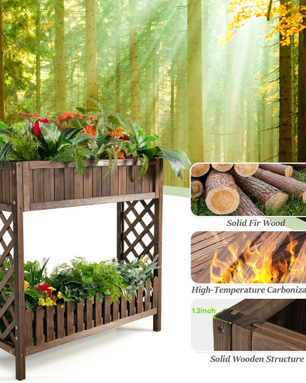 Giantex Planter Raised Bed, Elevated Potted Plant Rack(Brown)