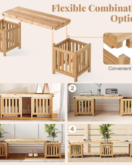 Giantex 2 in 1 Outdoor Bench with 2 Raised Garden Beds