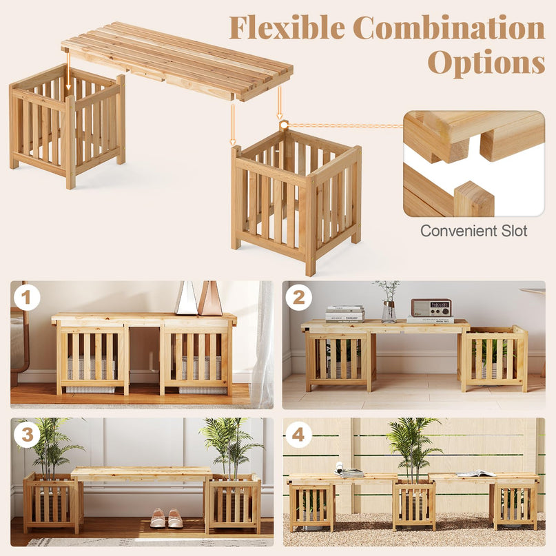 Giantex 2 in 1 Outdoor Bench with 2 Raised Garden Beds