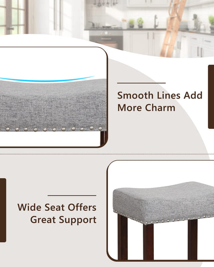 Giantex 29.5" Bar Height Bar Stools Set of 4 - Backless Saddle Barstools with Nailhead Linen Foam Seat
