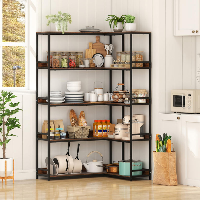 Giantex 5-Tier Corner Bookshelf 71" L-Shaped Bookcase