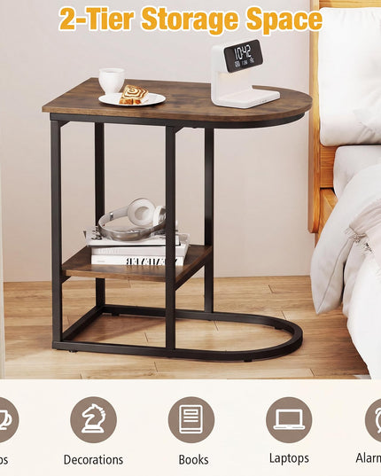 Giantex C Shaped End Table with Industrial Wood Tabletop & Storage Shelf
