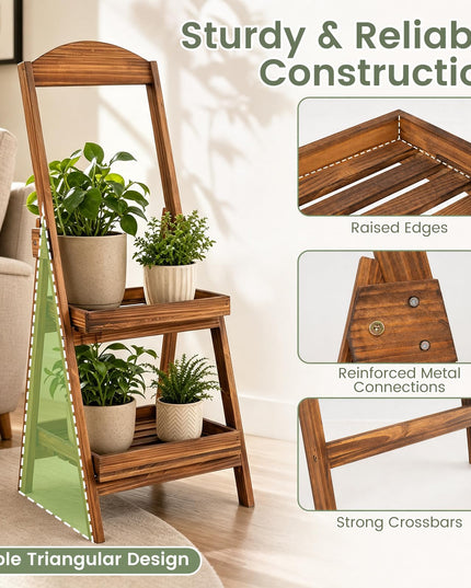 GIANTEX 2-Tier Ladder Plant Stand with Raised Edges