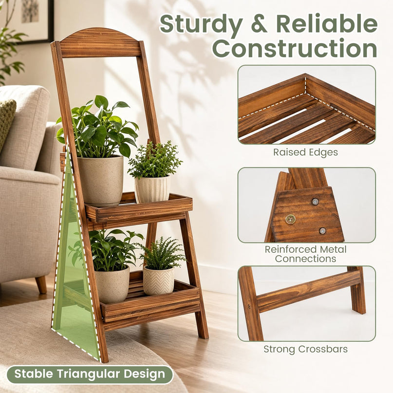 GIANTEX 2-Tier Ladder Plant Stand with Raised Edges