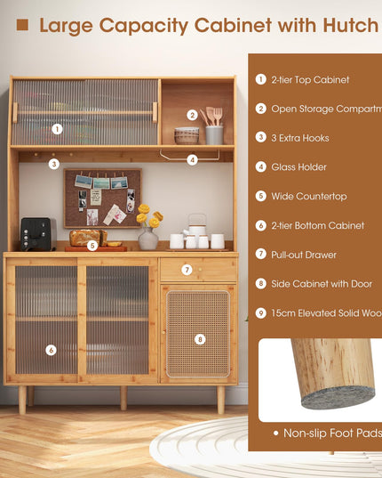 Giantex Pantry Cabinet 69" Bamboo Hutch Cabinet with Storage