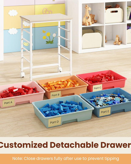 Giantex 5 Drawers Rolling Cart with Wheels Wood Top Sturdy Frame