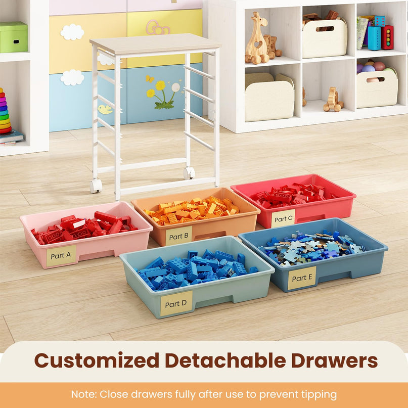Giantex 5 Drawers Rolling Cart with Wheels Wood Top Sturdy Frame