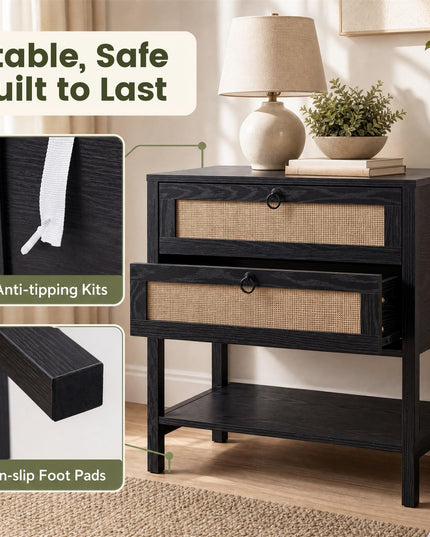 GIANTEX 27" Wide Rattan Nightstand with 2 Drawers (1/2)