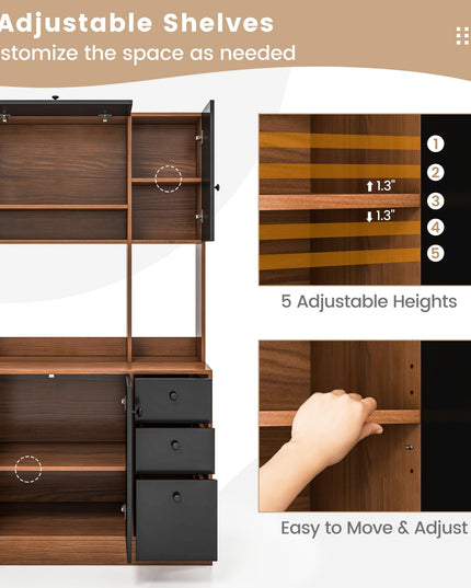Giantex Kitchen Pantry, Buffet Hutch with 3 Storage Cabinet, 71'' Floor Large Cupboard with 3 Deep Drawers