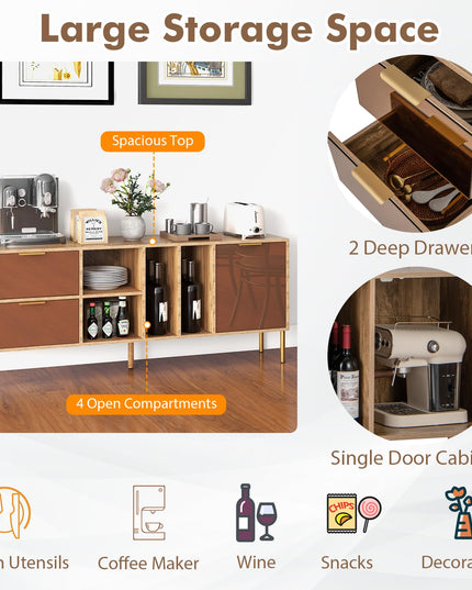 Giantex Mirrored Buffet Cabinet, Wooden Kitchen Sideboard Storage Cabinet w/2 Drawers & 1 Door Accent Cabinet